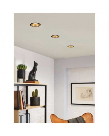 Set of 3 round black and gold aluminum LED recessed lights 6W 2700K Dimmable
