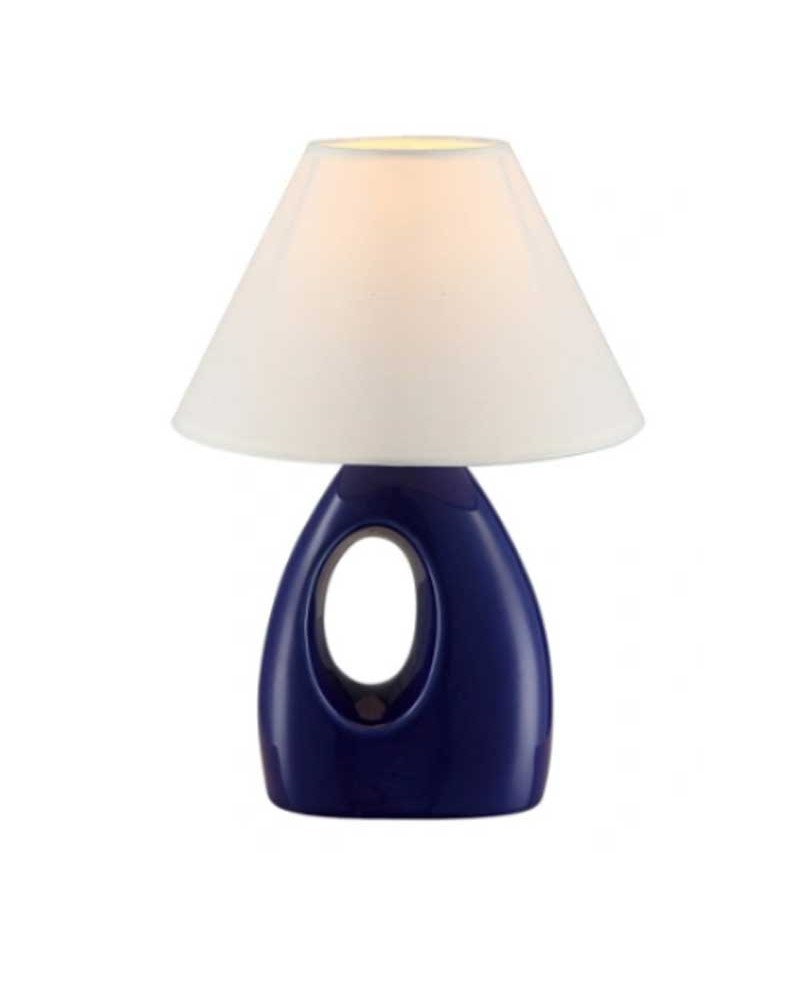 Lámpara de mesa 26cm de cerámica azul agujero E14 Pantalla de tela blanca