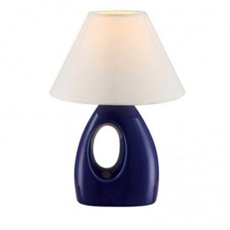 Lámpara de mesa 26cm de cerámica azul agujero E14 Pantalla de tela blanca
