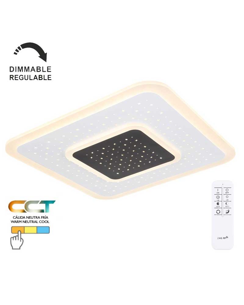 Plafón LED techo 46cm cuadrado de metal y acrílico acabado blanco y opal CCT 47W Regulable