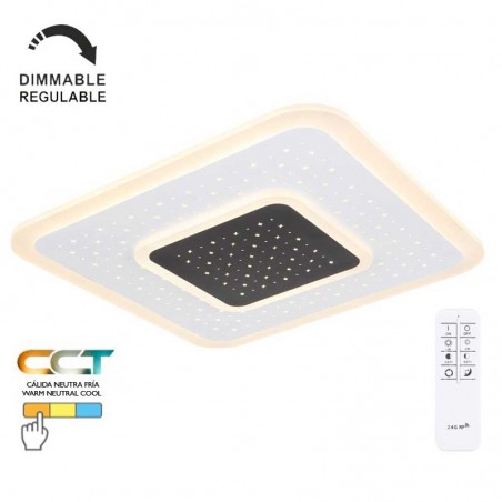 LED ceiling lamp 46cm square metal and acrylic, white and opal finish CCT 47W Dimmable