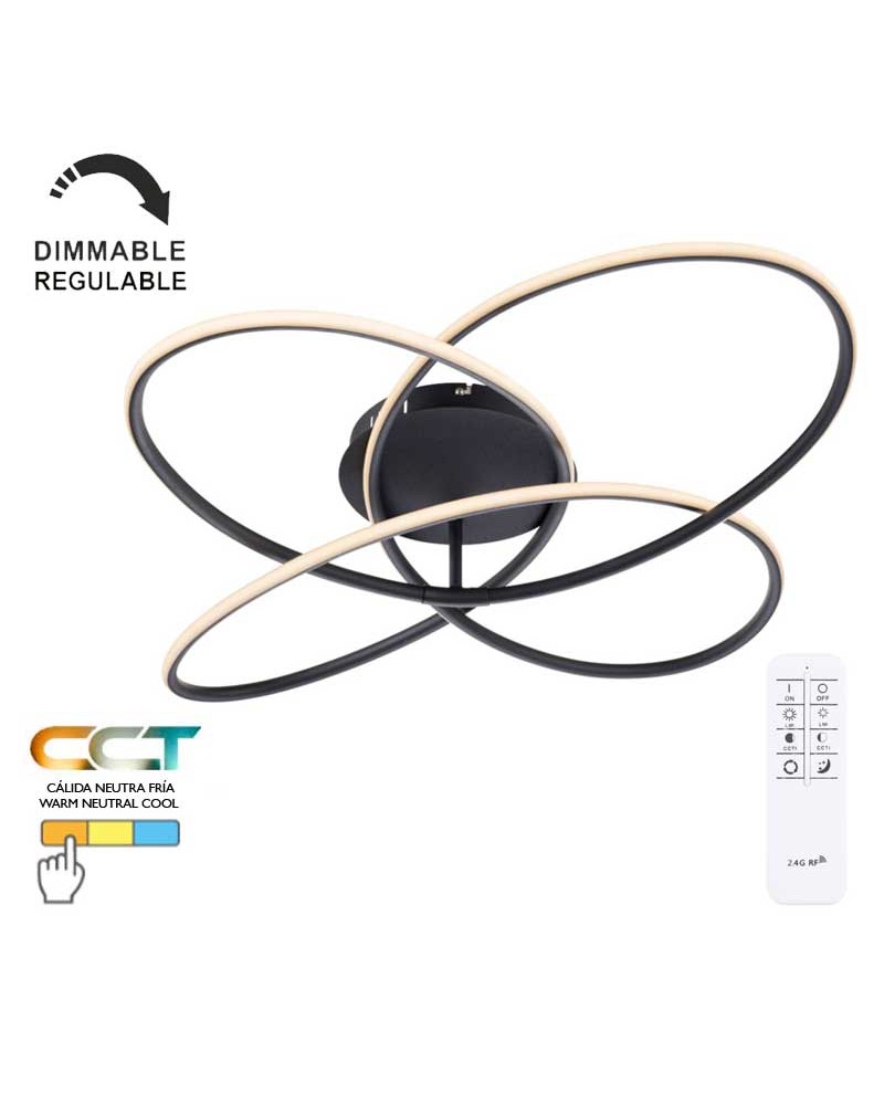 Plafón LED techo 80cm de metal y plástico acabado blanco, opal y negro CCT 30W Regulable