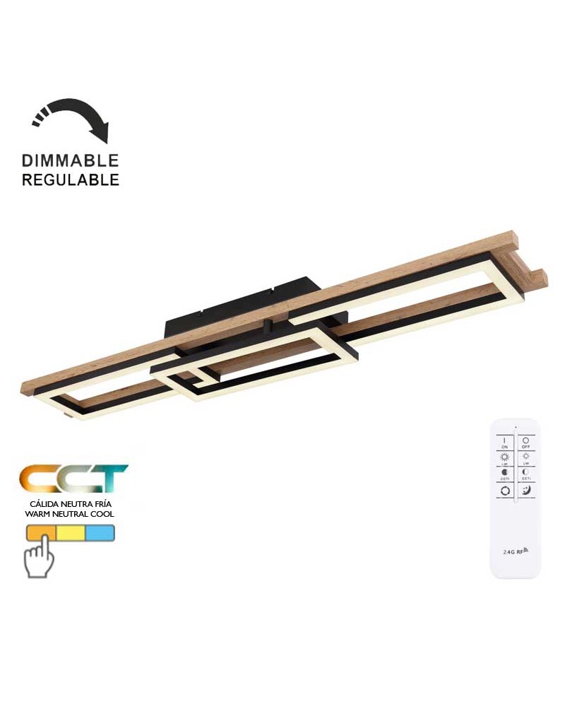 LED ceiling lamp 100cm LED 30W CCT made of metal, plastic and wood Dimmable