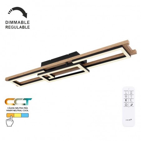 LED ceiling lamp 100cm LED 30W CCT made of metal, plastic and wood Dimmable