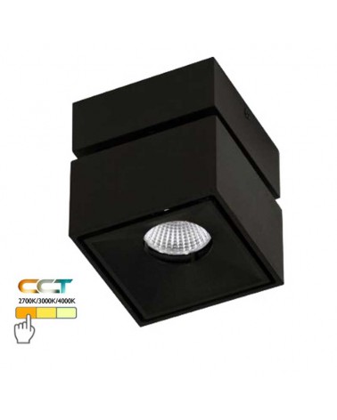 Foco cubo de pared y techo mini 7,5cm Basculante 90º aluminio negro LED 7W CCT Switch 2700K/3200K/4000K