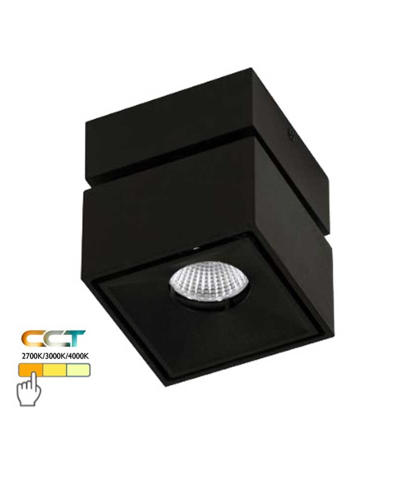 Foco cubo de pared y techo mini 7,5cm Basculante 90º aluminio negro LED 7W CCT Switch 2700K/3200K/4000K