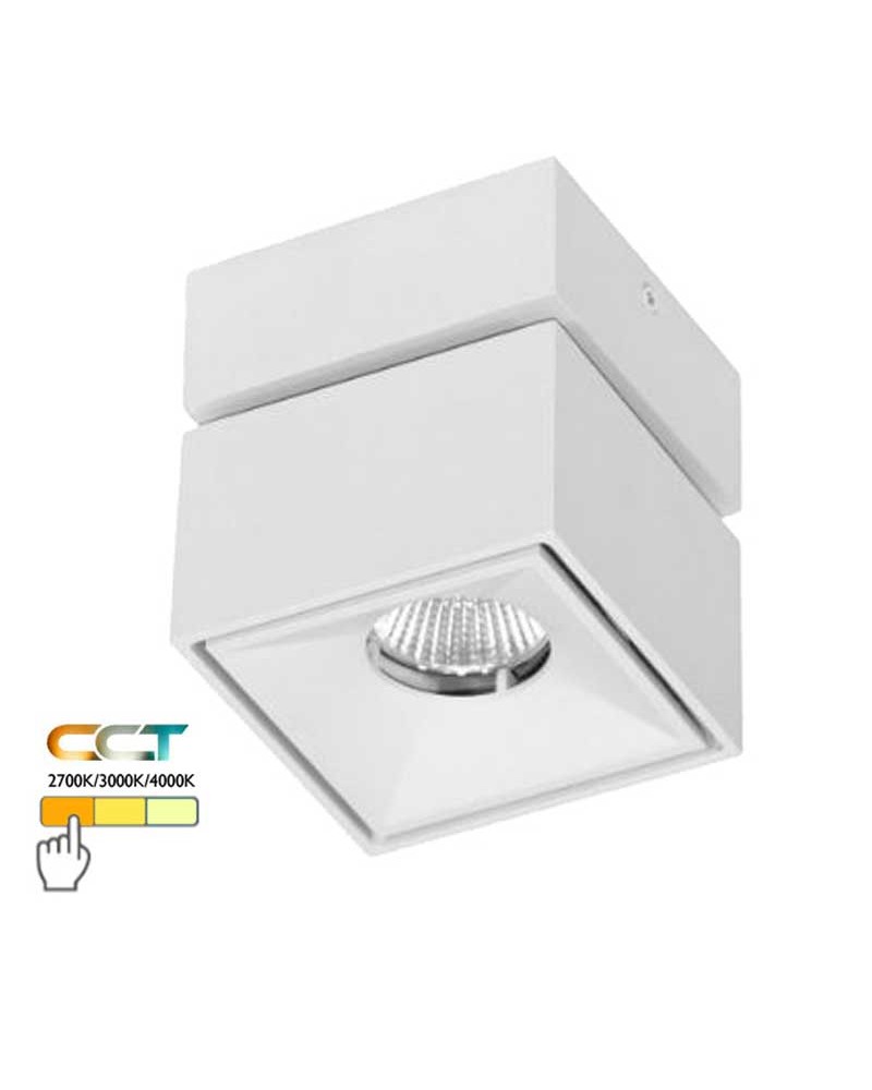Foco cubo de pared y techo mini 7,5cm Basculante 90º aluminio blanco LED 8W CCT Switch 2700K/3000K/4000K