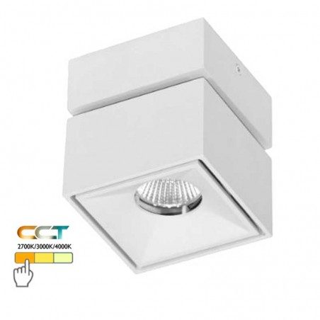 Foco cubo de pared y techo mini 7,5cm Basculante 90º aluminio blanco LED 8W CCT Switch 2700K/3200K/4000K