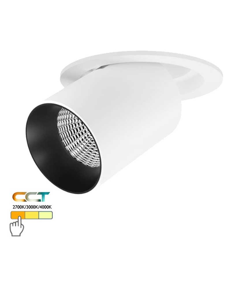 Matte white aluminum projector 10.9cm adjustable round base 12W CCT Switch 2700K/3000K/4000K