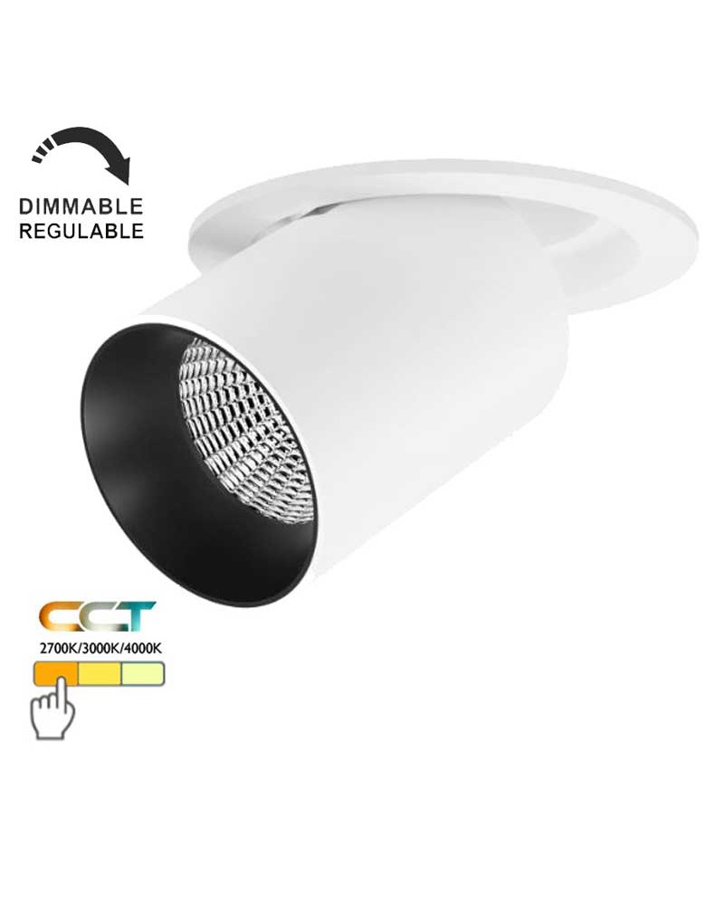 Aluminum matt white LED Spot 10.9cm Adjustable round base Switch 12W CRI 902700K/3000K/4000K DIMMABLE