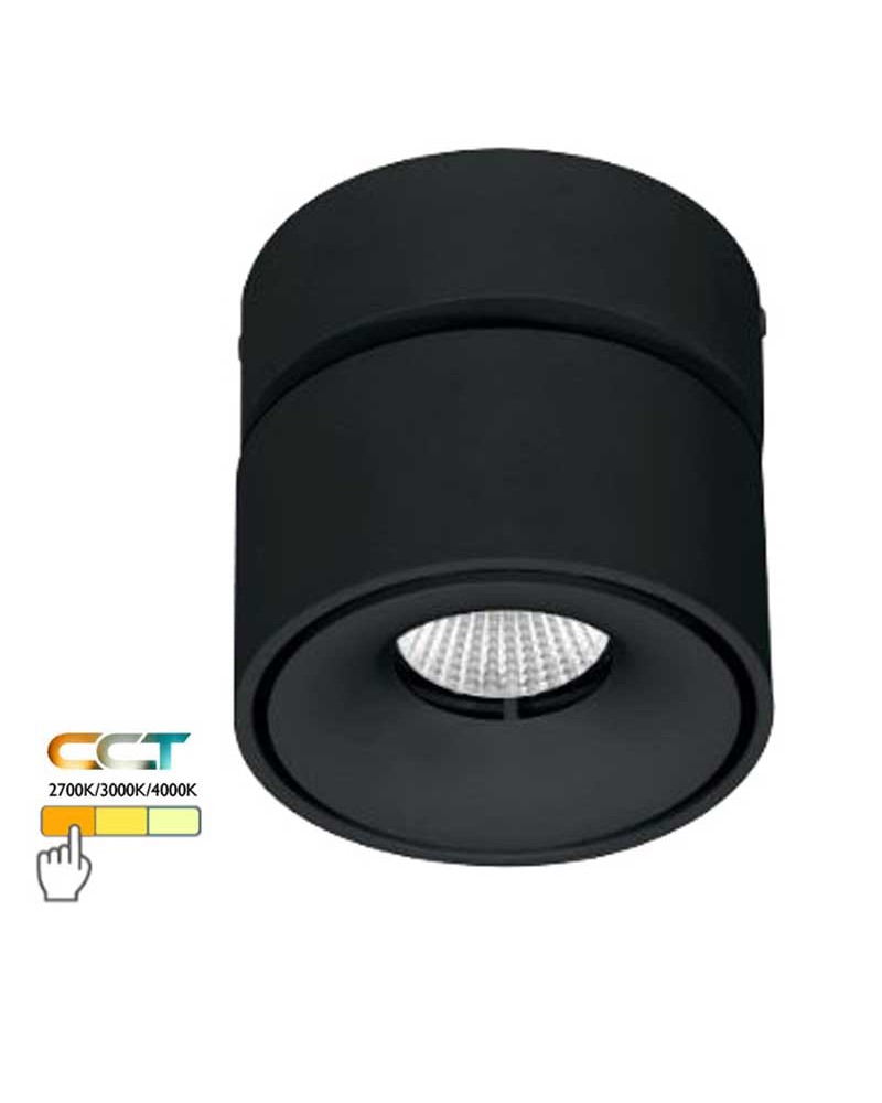 Cubic cylinder spotlight for wall and ceiling mini 7.5cm black LED 7W Aluminum tilting 90º CCT Switch 2700K/3000K/4000K