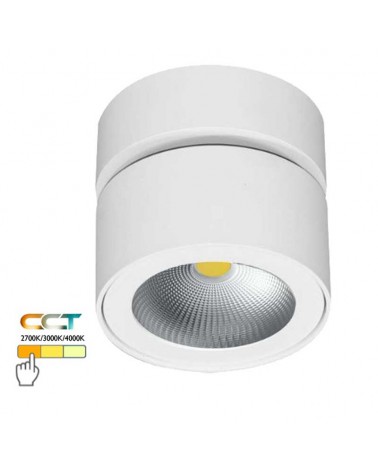 Cylinder or wall and ceiling spotlight 10cm white LED 14W Aluminum tilting 90º CCT Switch 2700K/3000K/4000K
