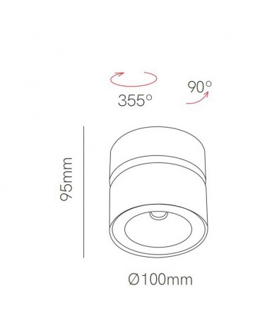 Cylinder or wall and ceiling spotlight 10cm white LED 14W Aluminum tilting 90º CCT Switch 2700K/3000K/4000K