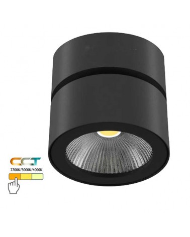 Wall and ceiling cylinder spotlight 10cm dimmable black colour LED 14W Aluminum tilting 90º CCT Switch 2700K/3000K/4000K