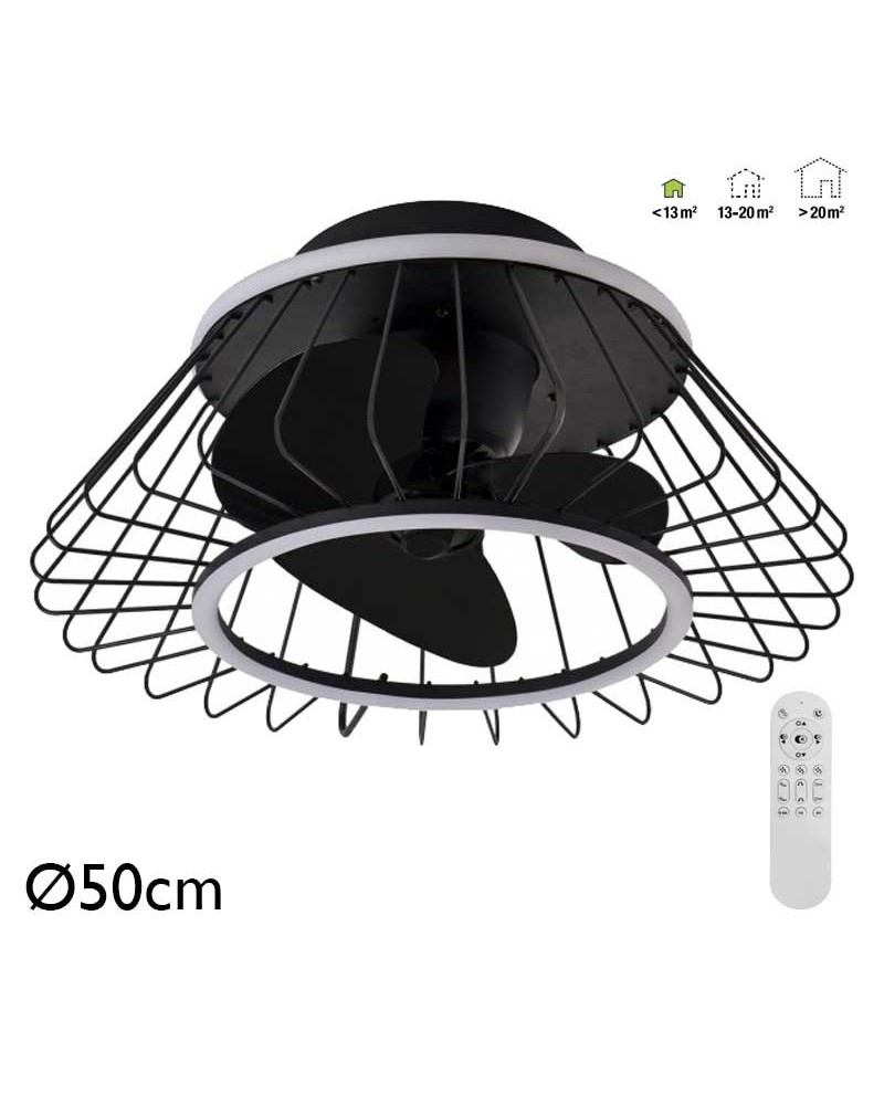 Ventilador de techo negro 20W Ø50cm luz CCT LED 31W control remoto REGULABLE temperatura luz
