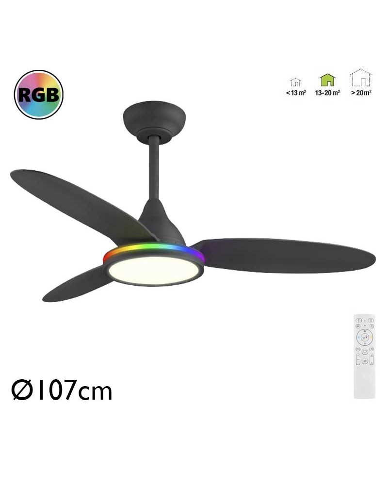 Ceiling fan 25W Ø107cm LED RGB and CCT 21W remote control DIMMABLE light temperature