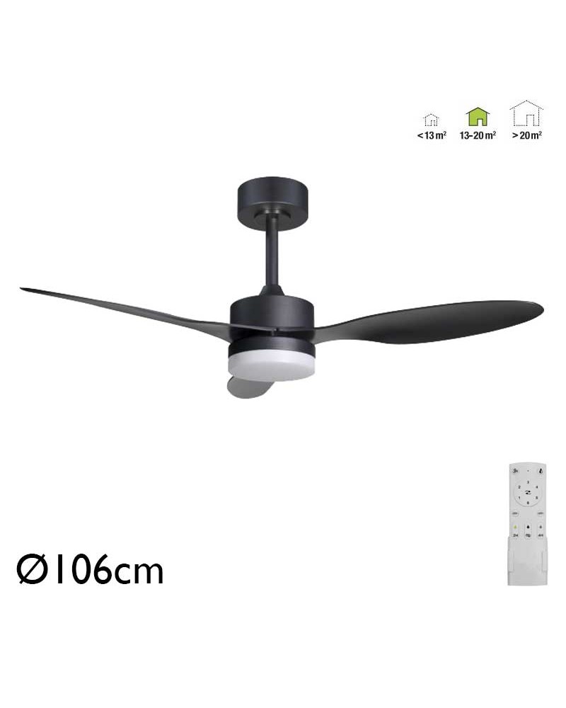 Ventilador de techo 20W Ø106cm plafón LED CCT 20W control remoto REGULABLE temperatura luz