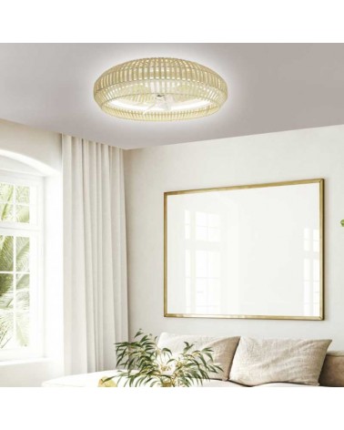 Ventilador de techo metal y bambú 20W Ø58cm luz CCT LED 30W control remoto REGULABLE temperatura luz