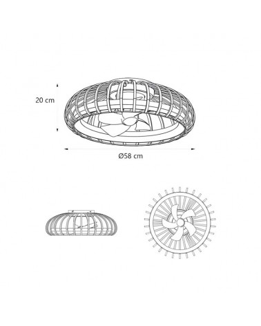 Metal and bamboo ceiling fan 20W Ø58cm CCT LED light 30W remote control DIMMABLE light temperature