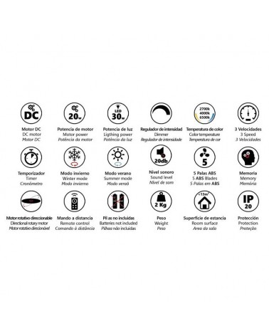 Metal and bamboo ceiling fan 20W Ø58cm CCT LED light 30W remote control DIMMABLE light temperature