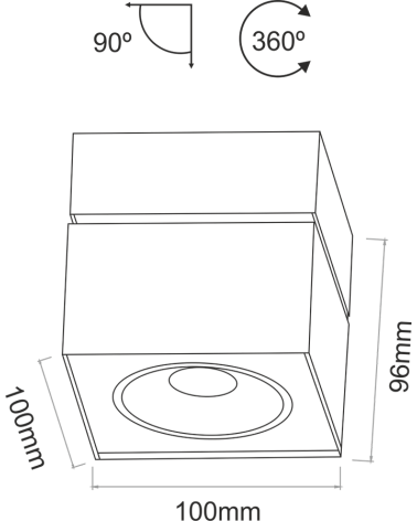 Wall and ceiling cube spotlight 10cm grey colour LED 15W 90º tilting aluminum 4000K 1321 Lm. 40º
