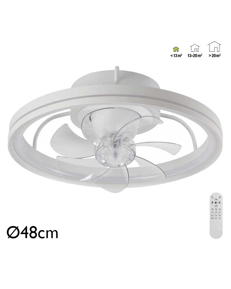 Ventilador de techo 20W Ø48cm plafón LED CCT 35W control remoto REGULABLE temperatura luz