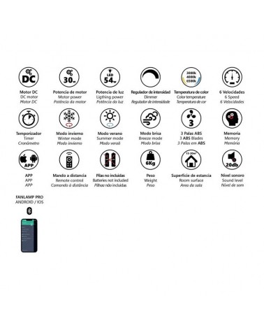 Ceiling fan 30W Ø50cm LED ceiling fan CCT 54W remote control DIMMABLE light temperature