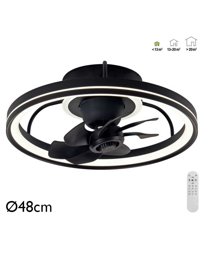 Ventilador de techo 20W Ø48cm plafón LED CCT 35W control remoto REGULABLE temperatura luz