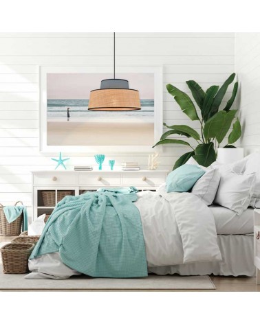 Lámpara de techo 38cm pantalla de rafia y algodon en color petroleo E27 100W