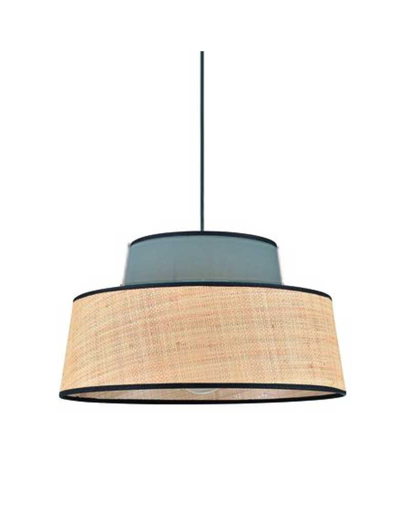Lámpara de techo 38cm pantalla de rafia y algodon en color petroleo E27 100W