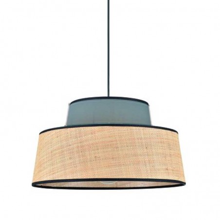 Ceiling lamp 38cm raffia and cotton shade in petrol color E27 100W ​