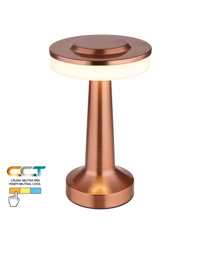 Lámpara de mesa portátil LED 1W 20cm de metal acabado cobre regulable CCT y táctil