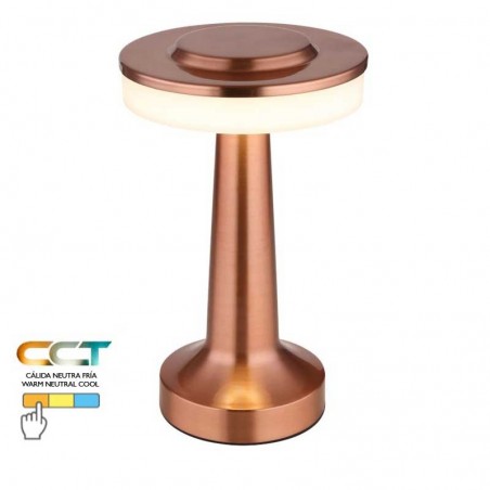 Portable LED table lamp 1W 20cm copper finish metal dimmable CCT and touch