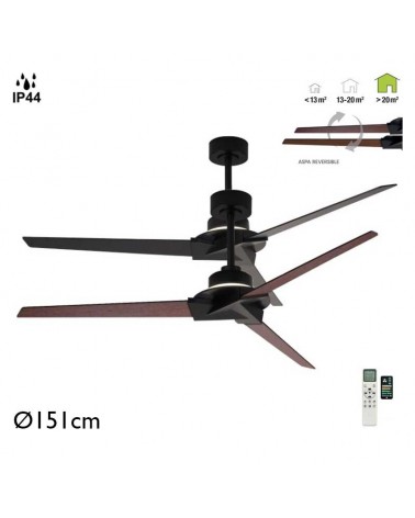 Outdoor ceiling fan 40W Ø151cm LED light 20W remote control DIMMABLE light temperature IP44