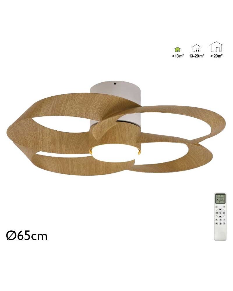 Ventilador plafón para techo 22W Ø65cm luz LED 24W control remoto REGULABLE temperatura luz