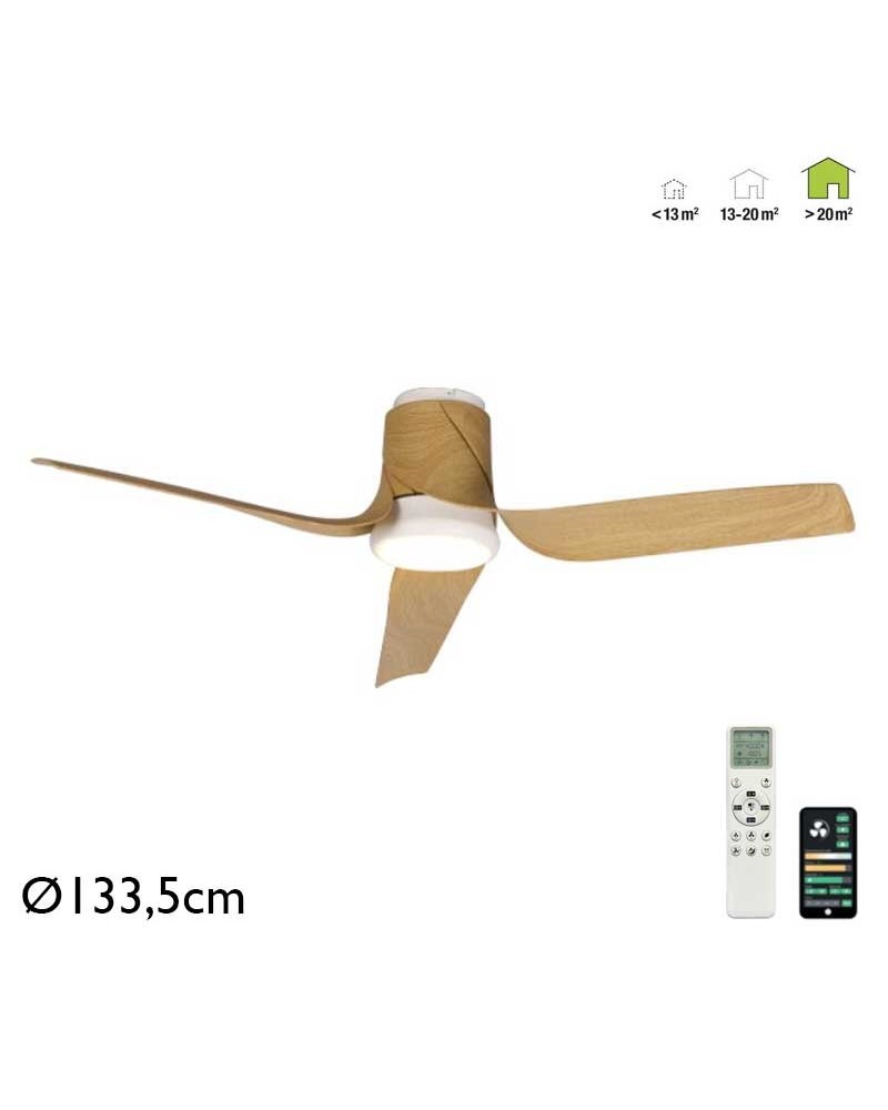 Ceiling fan 35W Ø133,5cm with 30W LED light remote control DIMMABLE light temperature