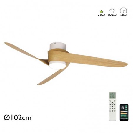 Ceiling fan 30W Ø102cm with 24W LED light remote control DIMMABLE light temperature