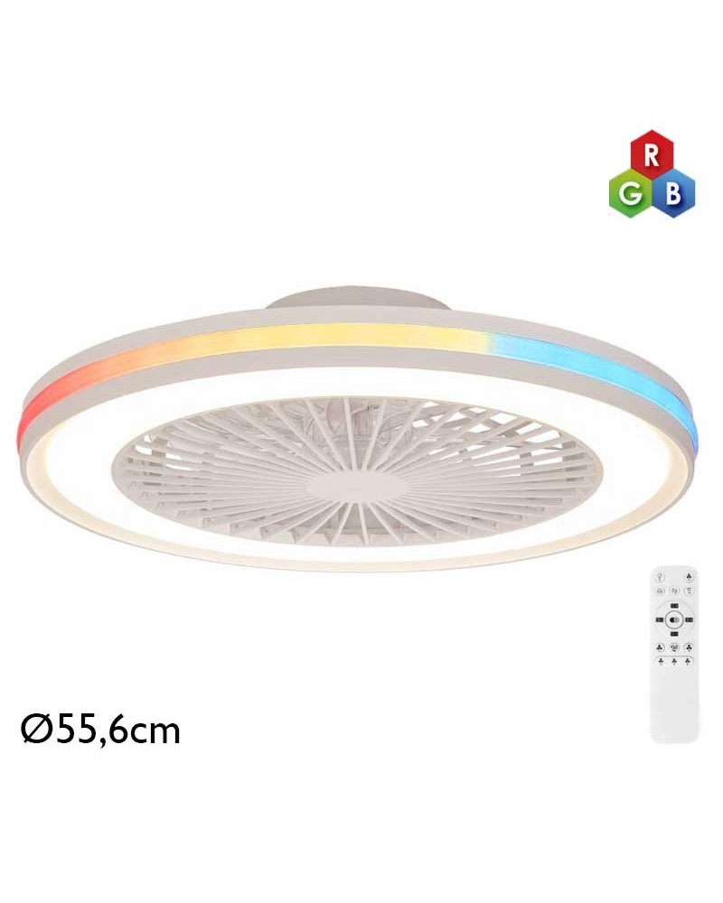 Ventilador de techo 26W Ø55,6cm con luz LED 60W CCT y RGB control remoto REGULABLE temperatura luz