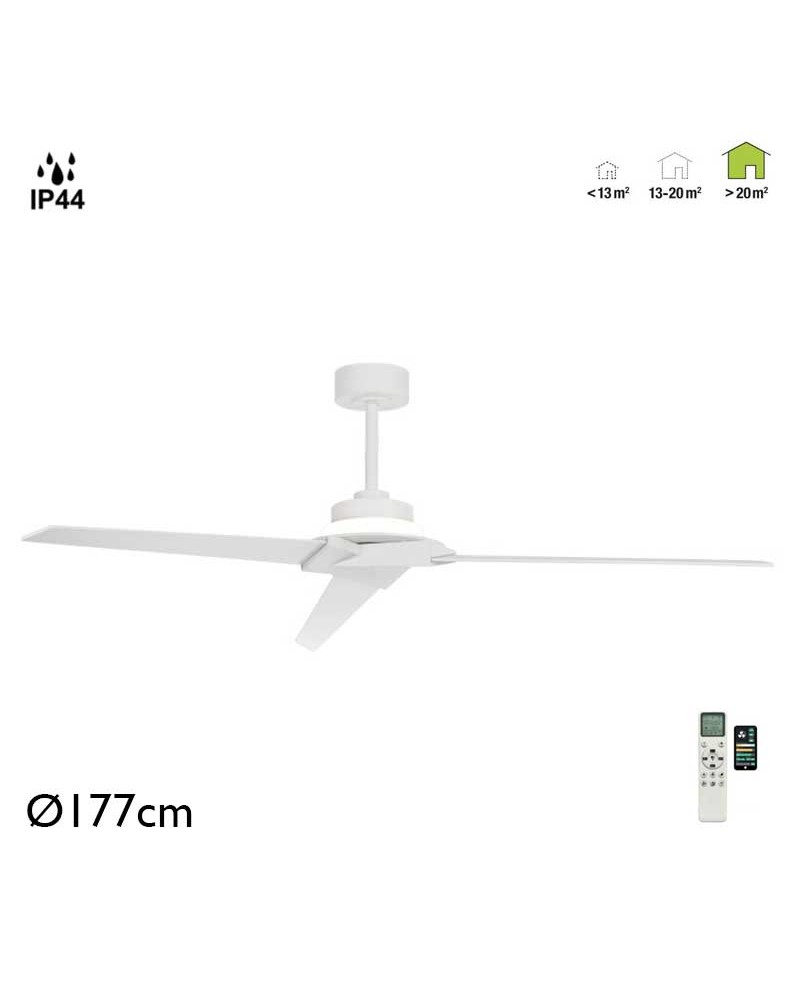 Outdoor ceiling fan 40W Ø177cm LED light 20W remote control DIMMABLE light temperature IP44