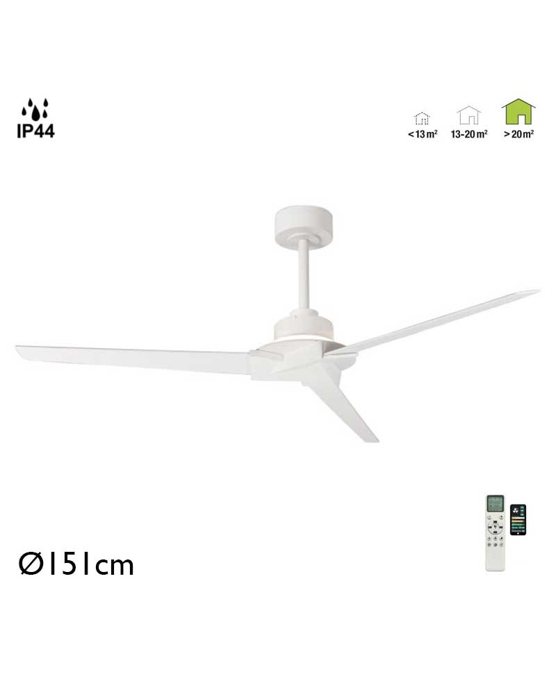 Outdoor ceiling fan 40W Ø151cm LED light 20W remote control DIMMABLE light temperature IP44