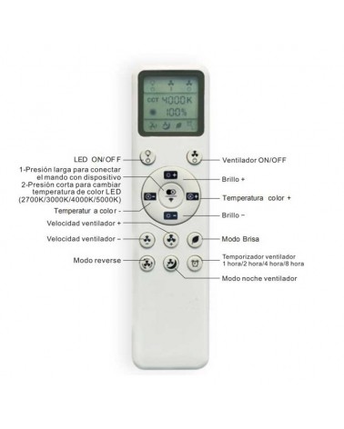Plafón ventilador inteligente 35W Ø122cm luz LED 30W control remoto REGULABLE temperatura luz