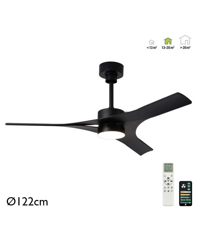 Plafón ventilador inteligente 35W Ø122cm luz LED 30W control remoto REGULABLE temperatura luz