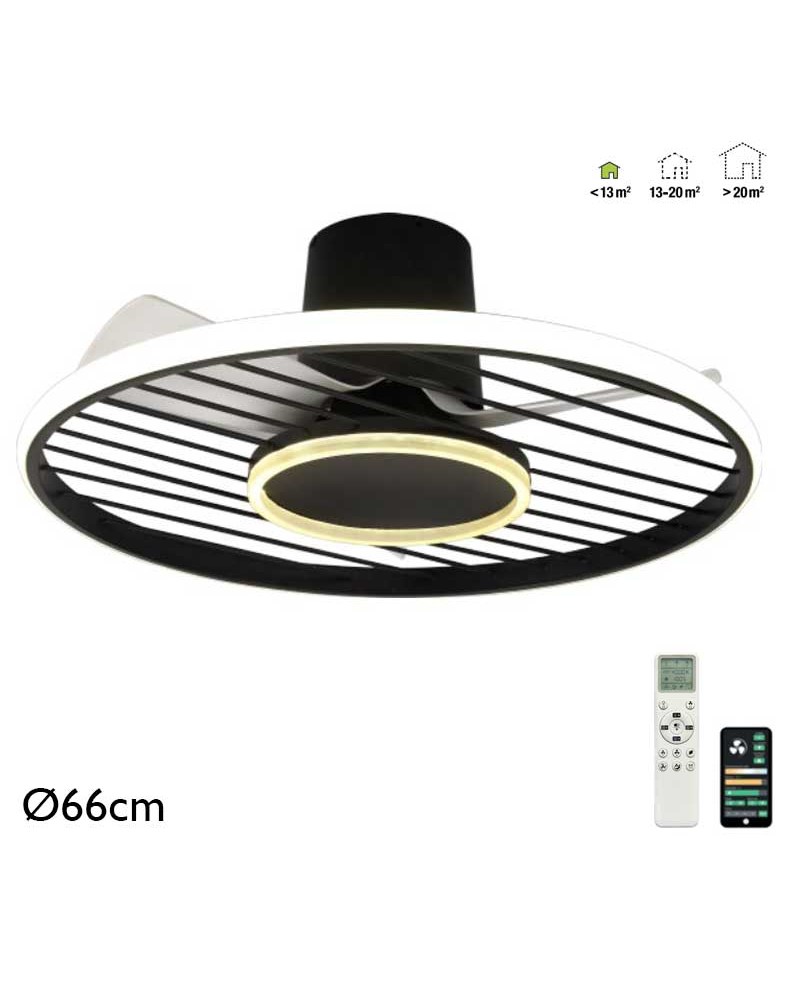 Smart ceiling fan 25W Ø66cm with LED light 45W remote control DIMMABLE light temperature