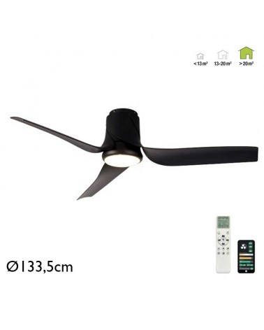 Ceiling fan 35W Ø133,5cm with 30W LED light remote control DIMMABLE light temperature