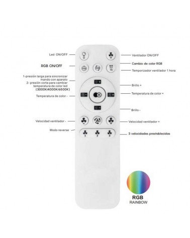 Ceiling fan with 26W Ø55.6cm60W CCT and RGB LED light DIMMABLE remote control light temperature