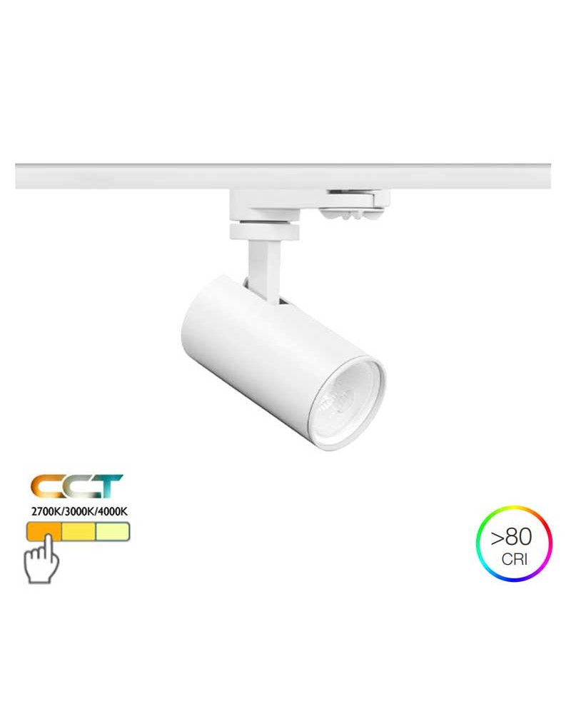 Foco de carril cilindro LED 5,2cm 9,5W CCT Switch 2700K/3000K/4000K