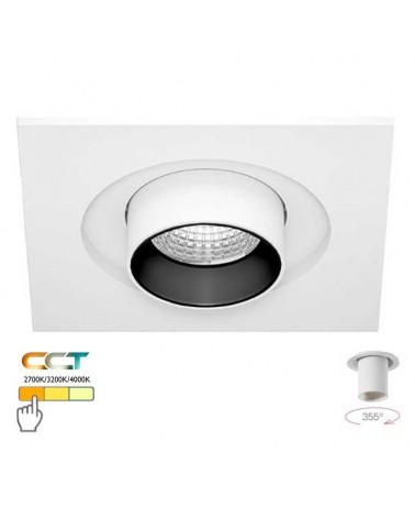 Square recessed downlight convertible into a 6W 355° oscillating LED projector CCT SWITCH