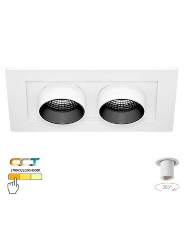 Double 12W LED recessed downlight convertible into a 355° oscillating projector CCT SWITCH