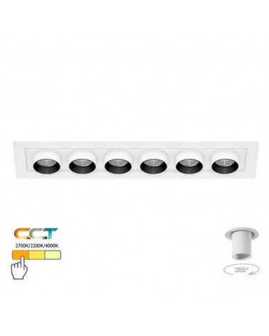 Six-fold recessed downlight convertible into a 36W 355° CCT SWITCH oscillating LED projector