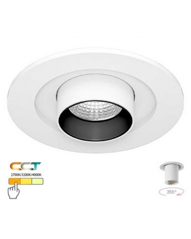 Round recessed downlight convertible into a 6W 355° oscillating LED projector CCT SWITCH